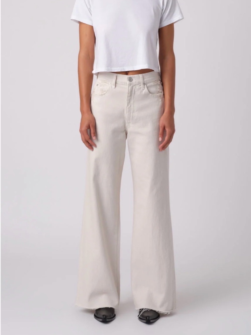 AMO Frida Wide Leg Denim Jeans in White Oak / Cream Ecru Size 25 - NWOT Designer